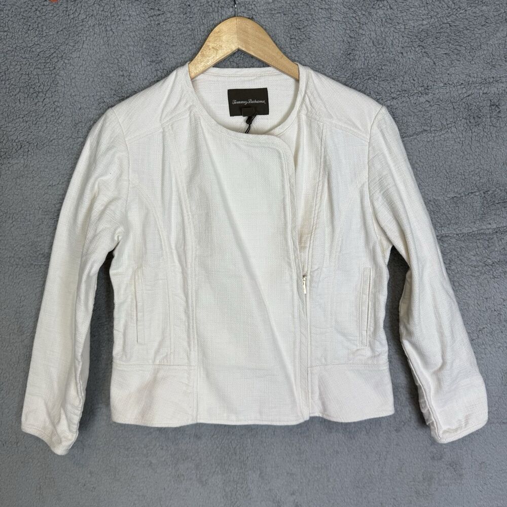 Tommy Bahama Jacket Womens S Ivory Twill Moto Half Zip NWOT